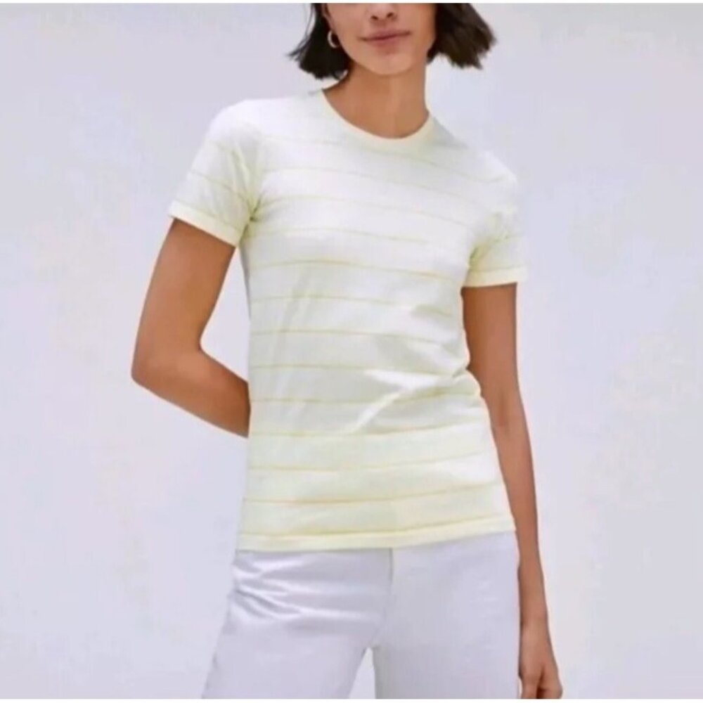 NWT Everlane The Organic Cotton Crew Tee Women's Yellow Striped T-shirt Small 2